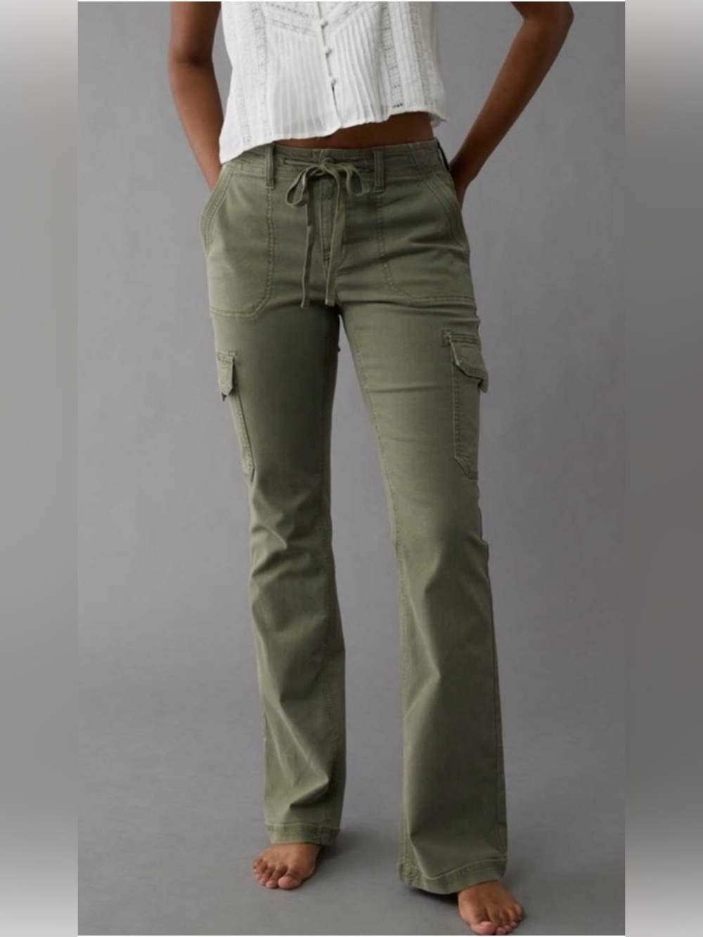 American Eagle Olive Drawstring Bootcut Cargo Pants - Size 16R